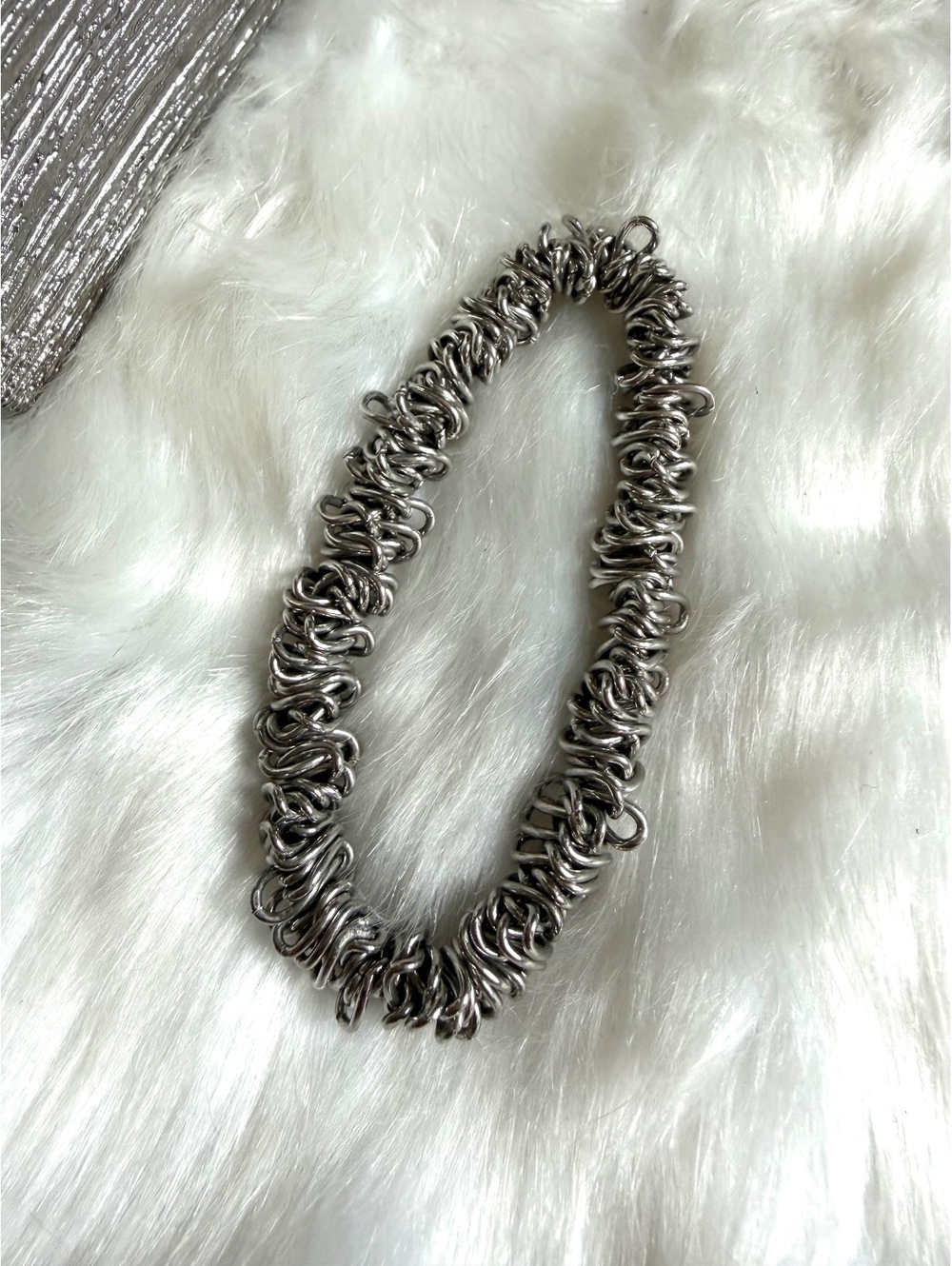 Silver Tone Chunky String Bracelet